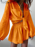 Long Sleeve Women's Set Shorts Top Sets Sexy Solid Loose Suits 2023
