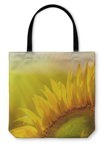 Tote Bag, Golden Sunflower In The Field Backlit By The Rays Of The Setting