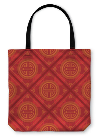 Tote Bag, Oriental Chinese Pattern Tile Wallpaper