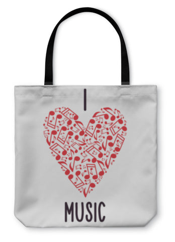 Tote Bag, Heart With Notes Musical Heart I Love Music