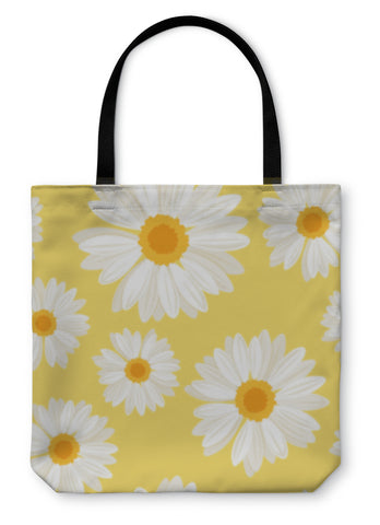 Tote Bag, With Daisy Flowers On Yellow Illustration